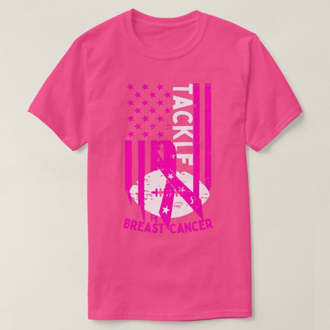 Tackle Football Pink Ribbon Brustkrebs Auswarenes T-Shirt (Design vorne)