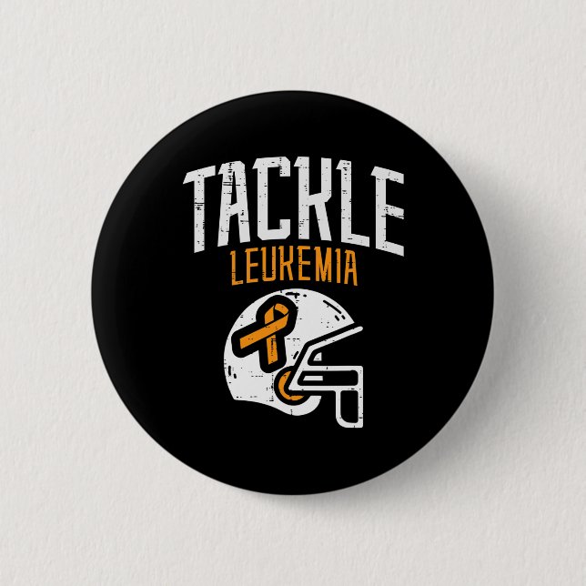Tackle Leukemia Helmet Orange Ribbon Blood Cancer  Button (Vorderseite)