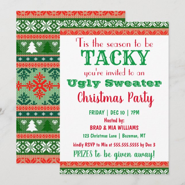 Tacky Ugly Sweater Christmas Party Einladung (Vorne/Hinten)
