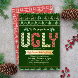 Tacky Ugly Sweater Christmas Party Green Real Gold Folieneinladung