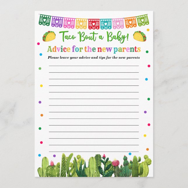 Taco Baby Shower Advice for the Parents Game Hinweiskarte (Vorderseite)