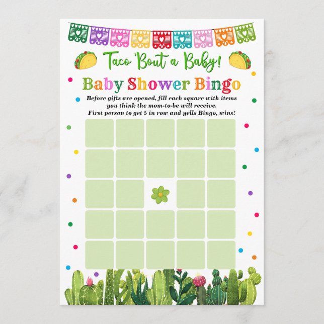 Taco Baby Shower Bingo Spiel Hinweiskarte (Vorderseite)