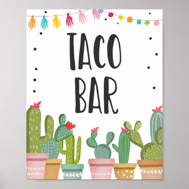 Taco Bar Mexican Food Cactus Fiesta Table Sign Poster (Vorne)