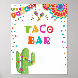 Taco Bar Mexican Food Cactus Fiesta Table Sign Poster