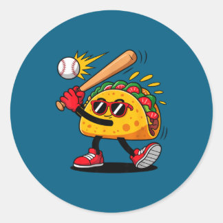 Taco baseball mexican cinco de mayo men kids  runder aufkleber