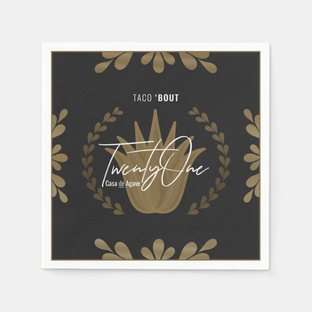 Taco' Bout 21 | Black/Gold Tequila Napkins Serviette (Vorderseite)