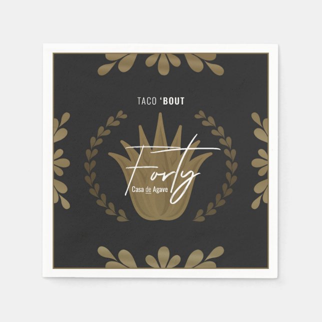 Taco' Bout 40 | Black/Gold Tequila Napkins Serviette (Vorderseite)