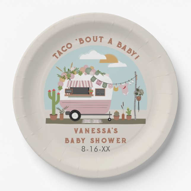 Taco Bout A Baby Boho Camper Girl Baby Dusche Pappteller (Vorderseite)