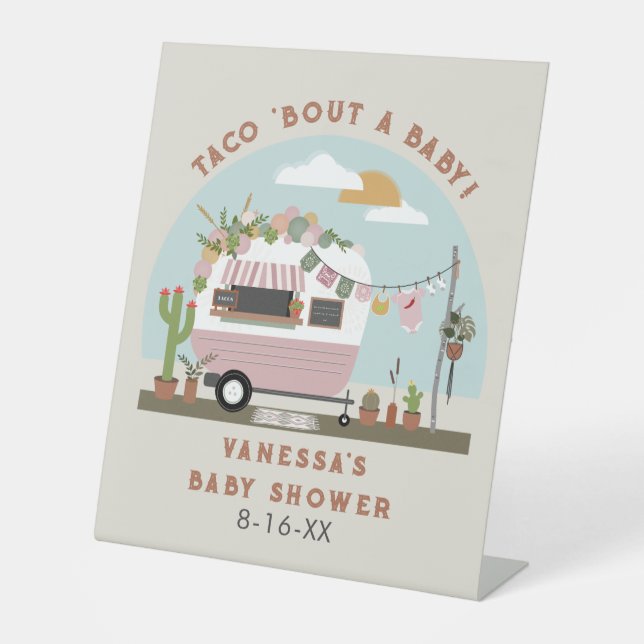 Taco Bout A Baby Boho Camper Girl Baby Dusche Sockelschild (Vorderseite)