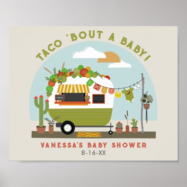 Taco Bout a Baby Camper Neutral Baby Dusche Poster (Vorne)