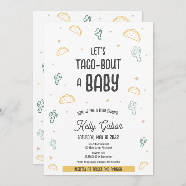 Taco-Bout-a-Baby, Fiesta-Babydusche Einladung (Vorne/Hinten)