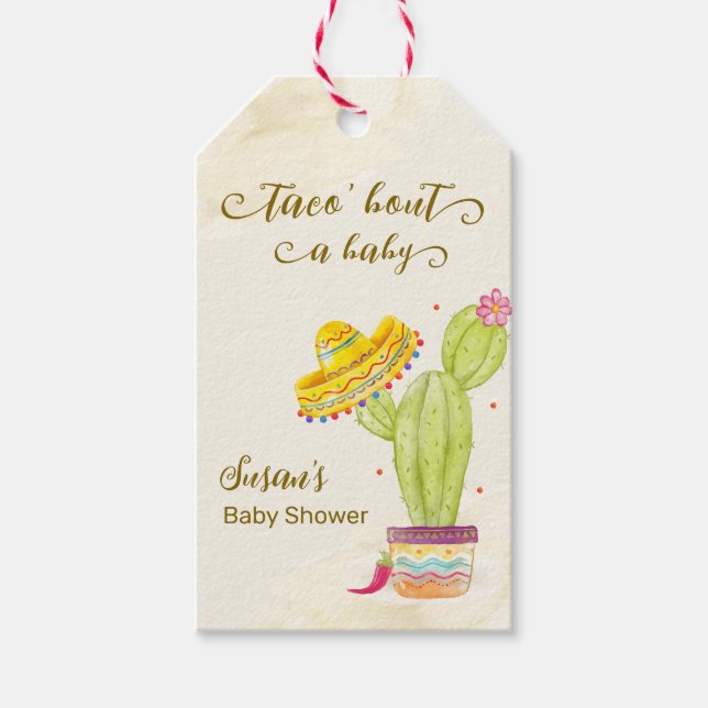 Taco 'Bout A Baby Watercolor Cactus Baby Shower Geschenkanhänger (Vorderseite)