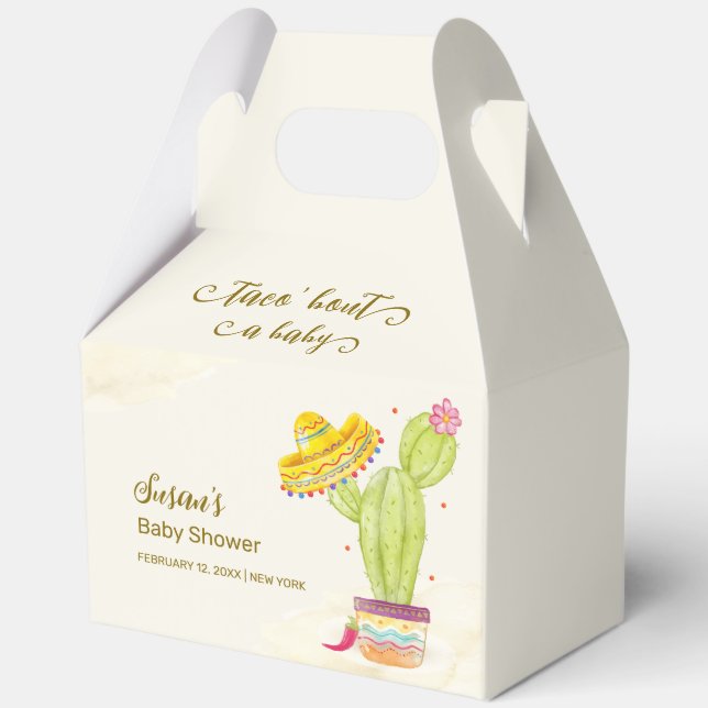 Taco 'Bout A Baby Watercolor Cactus Baby Shower Geschenkschachtel (Rückseite)