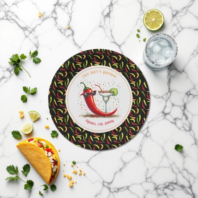 "Taco ’Bout a Birthday’!" Chili-Pepper Fiesta Pappteller (“Taco ’Bout a Birthday!” Chili-Pepper Fiesta Paper Plates)