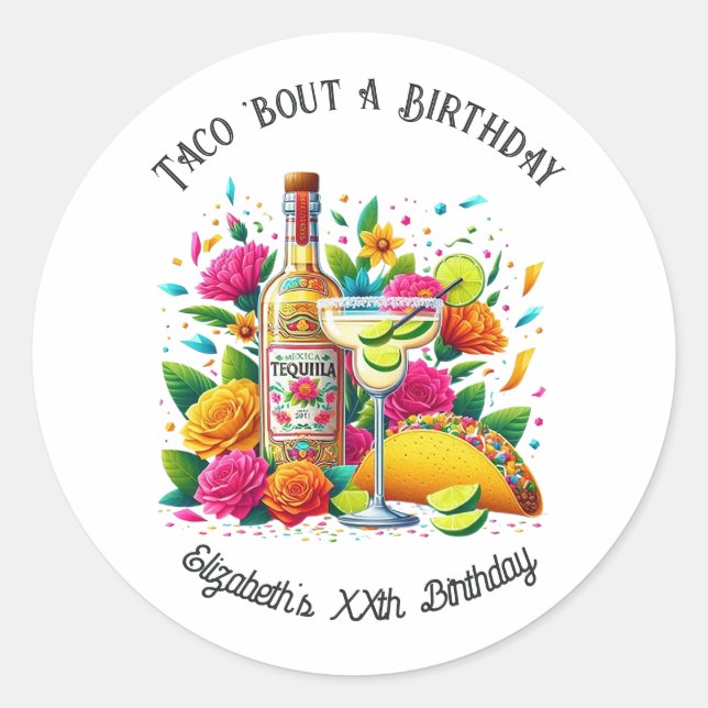 "Taco ’Bout a Birthday" Fiesta Runder Aufkleber (Vorderseite)