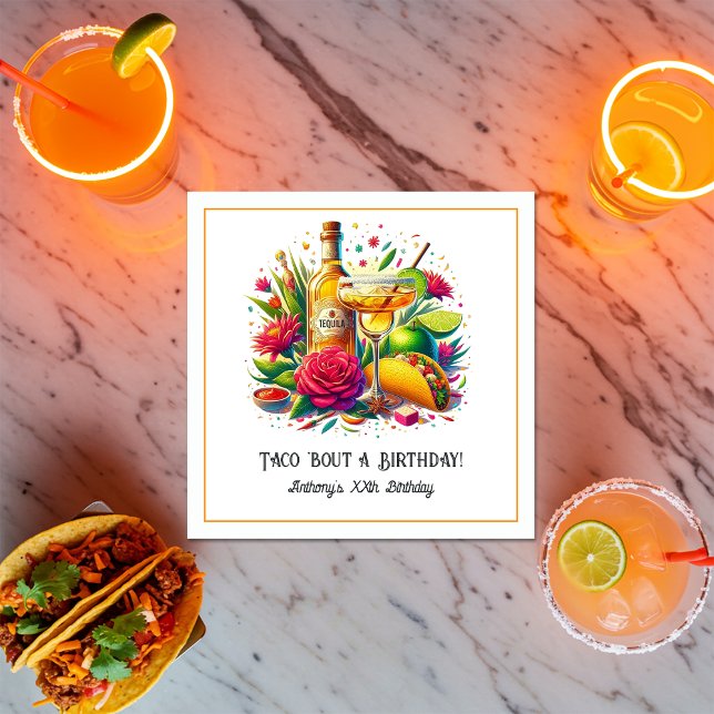 Taco ’Bout a Birthday’ Tequila & Margarita Fiesta Serviette ("Taco ’Bout a Birthday” Tequila & Margarita Fiesta Napkins)