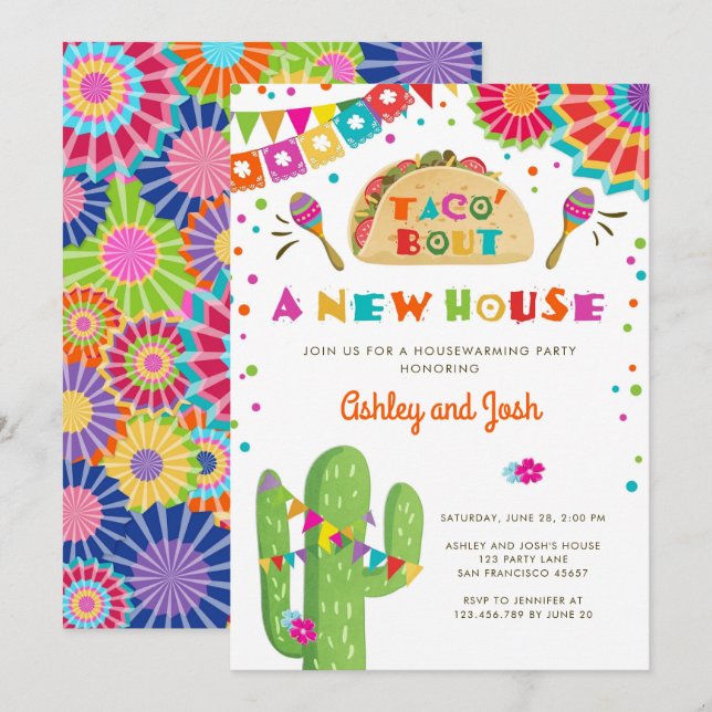 Taco Bout A New House Fiesta Housewarming Party Einladung (Vorne/Hinten)