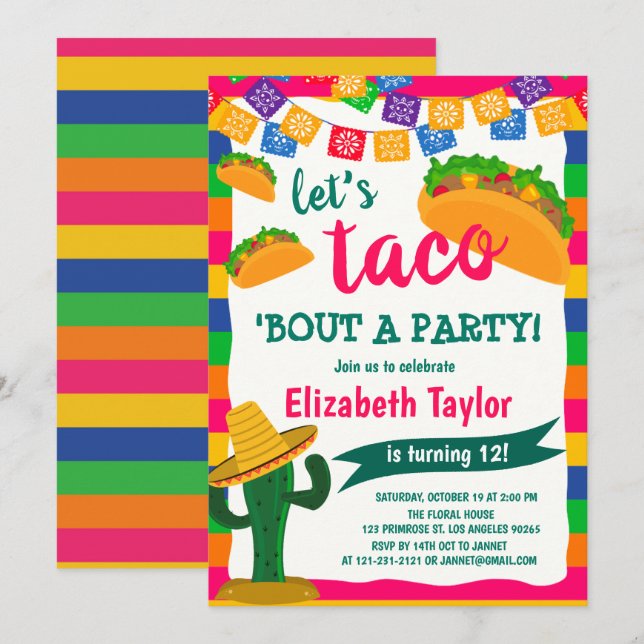 Taco Bout a Party Fiesta Einladung (Vorne/Hinten)