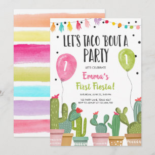 Taco Bout a Party Girl Pink First Fiesta Geburtsta Einladung