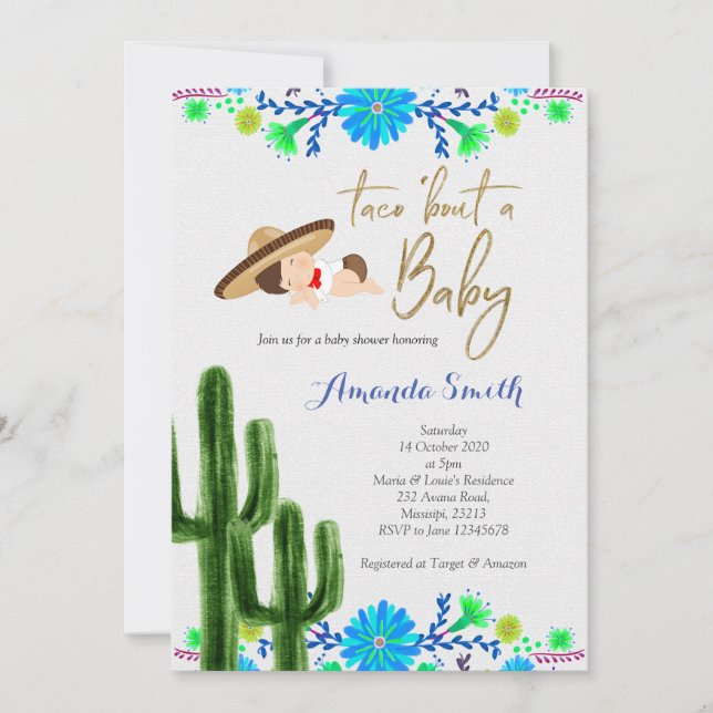 Taco bout baby Cactus Baby Shower Einladungskarte Einladung (Vorderseite)