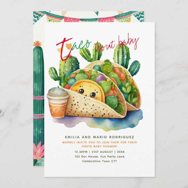 Taco 'bout Baby Fiesta Baby Shower Fun Niedlich Einladung (Vorne/Hinten)