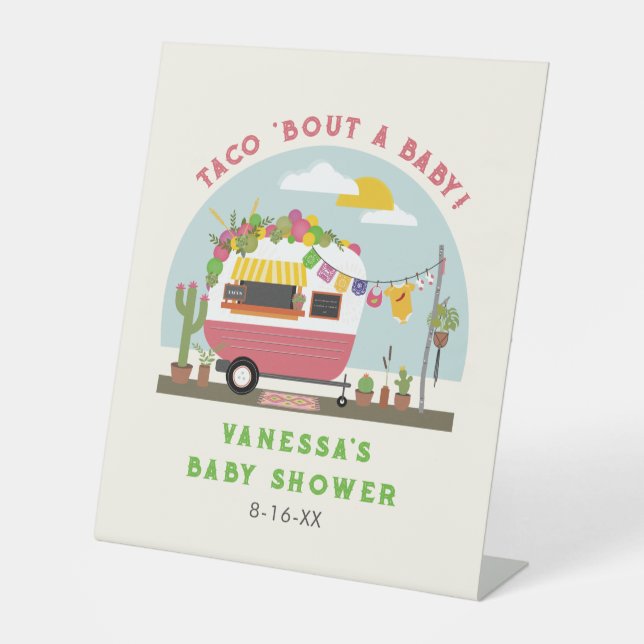 Taco Bout eine Baby Hot Pink Girl Baby Dusche Sockelschild (Vorderseite)