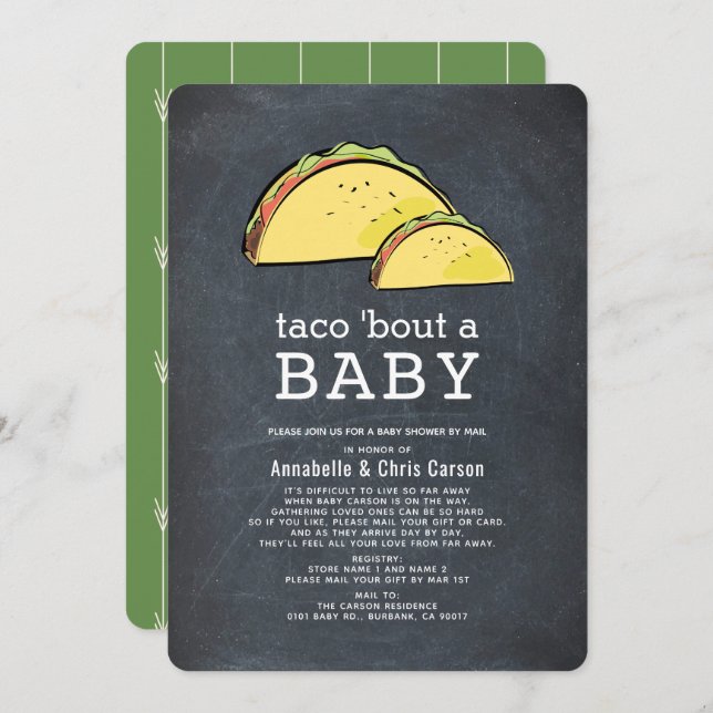 Taco Bout Fiesta Chalkboard Baby Showroom by Mail Einladung (Vorne/Hinten)