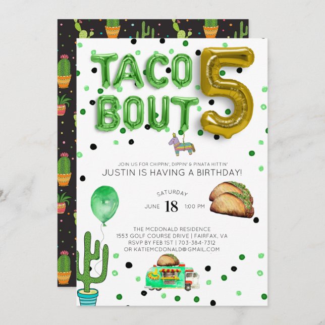 Taco Bout Five | Einladung zum fünften Geburtstag (Vorne/Hinten)