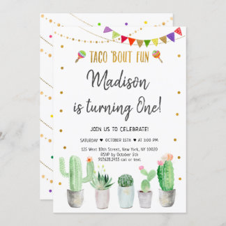 Taco 'Bout Fun Gold Fiesta Erster Geburtstag Einladung