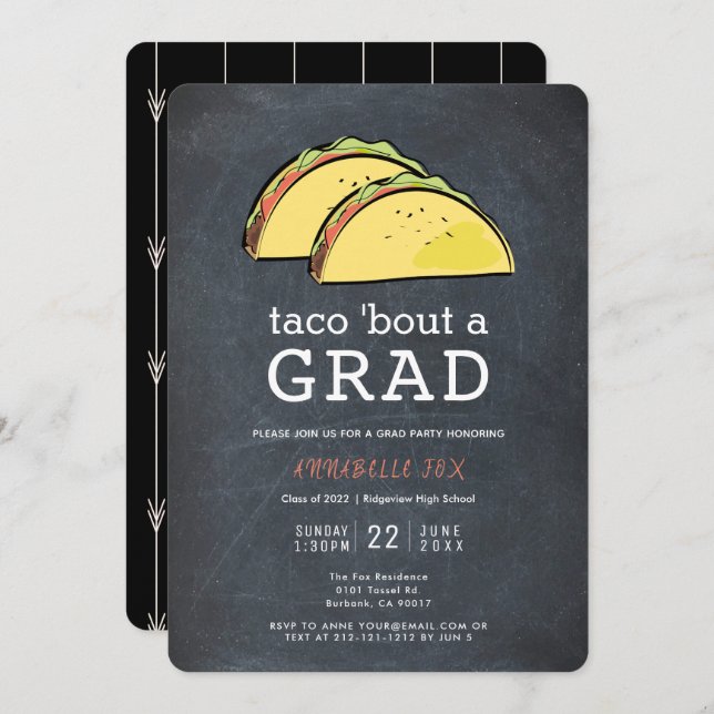 Taco Bout GRAD Chalkboard Black Graduation Party Einladung (Vorne/Hinten)