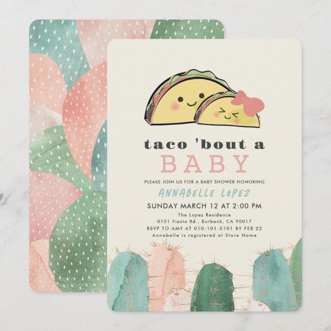 Taco Bout Kawaii Fiesta Girl Baby Shower Einladung (Vorne/Hinten)