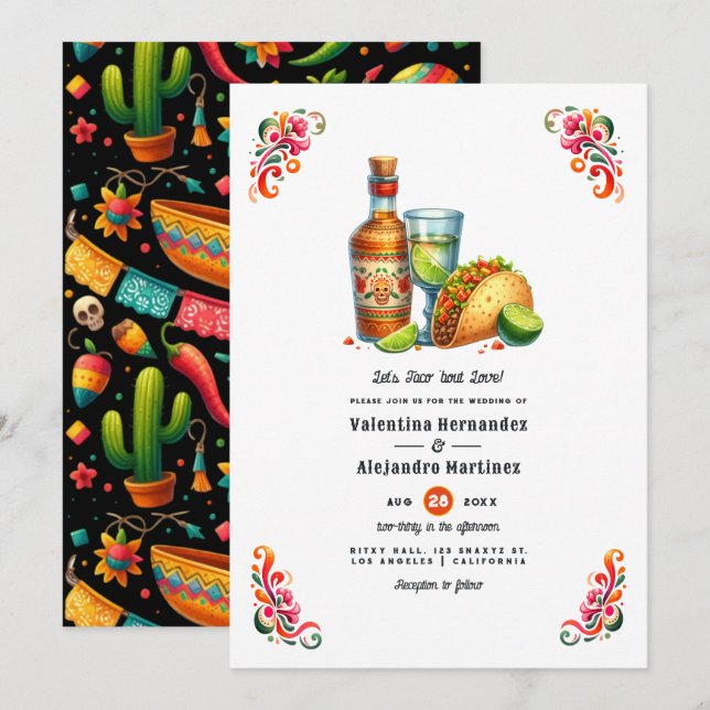 Taco 'bout Liebe: Bold Fiesta Wedding Einladung (Vorne/Hinten)