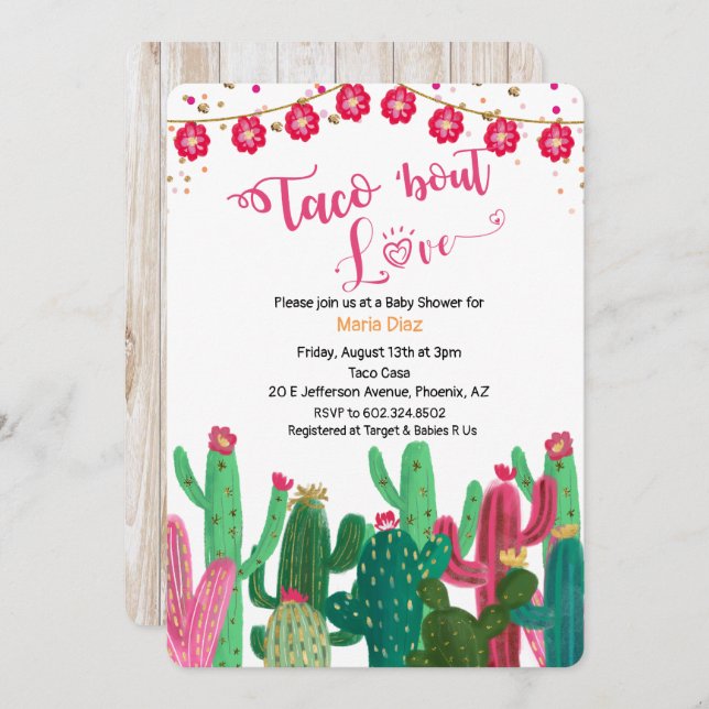 Taco 'bout Liebe Cactus Baby Shower Einladung (Vorne/Hinten)