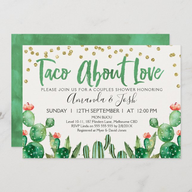 Taco Bout Liebe Cactus Bridal Dusche Einladung (Vorne/Hinten)