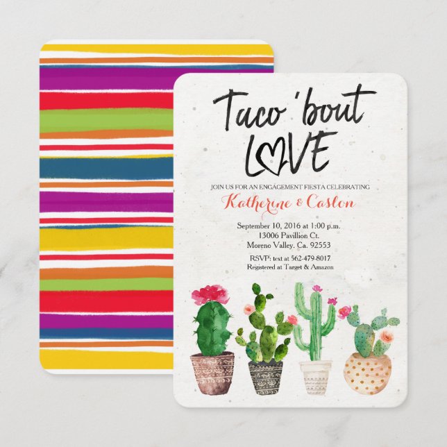 Taco Bout Liebe Cactus Engagement Partei Einladung (Vorne/Hinten)
