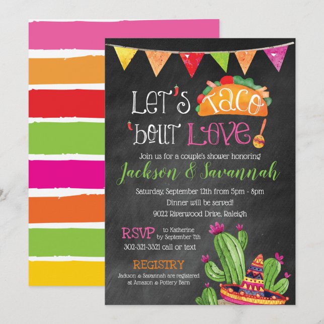 Taco bout Liebe - Chalkboard Bridal Einladung (Vorne/Hinten)