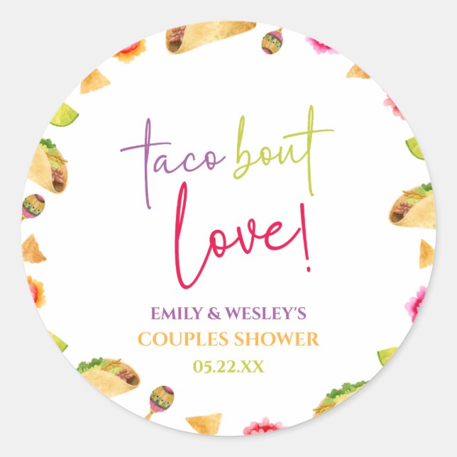 Taco Bout Liebe! Fiesta Wedding Couples Dusche Runder Aufkleber (Vorderseite)