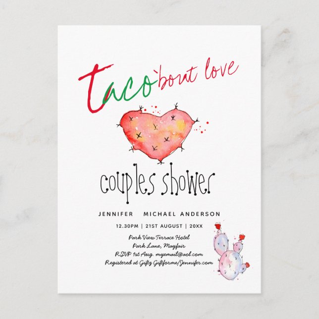 TACO BOUT LIEBE Moderne HaushaltskUPLES SHOWER Fie Postkarte (Vorderseite)