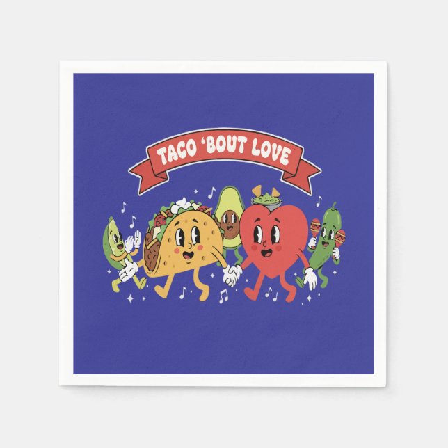 Taco 'Bout Liebe Süße Retro-Cartoon Valentinstag Serviette (Vorderseite)
