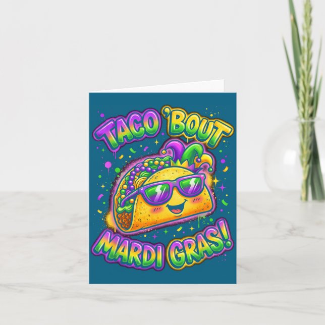 Taco Bout Mardi Gras Fat Tuesday Funny Mexican Foo Karte (Vorderseite)