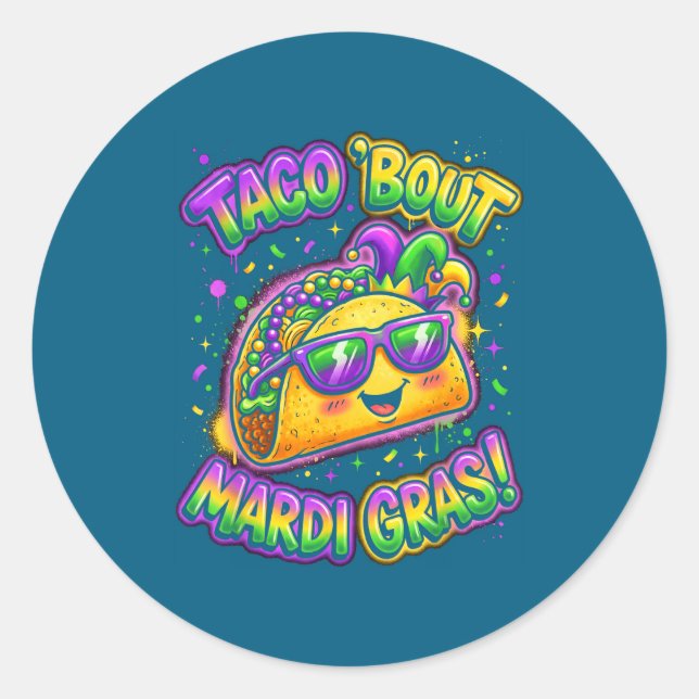 Taco Bout Mardi Gras Fat Tuesday Funny Mexican Foo Runder Aufkleber (Vorderseite)