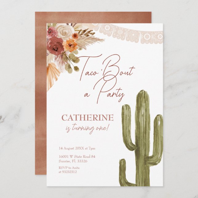 Taco 'Bout Party Fiesta Cactus Einladung (Vorne/Hinten)