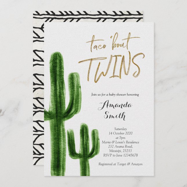 Taco bout twins Cactus baby Shower Einladungskarte Einladung (Vorne/Hinten)