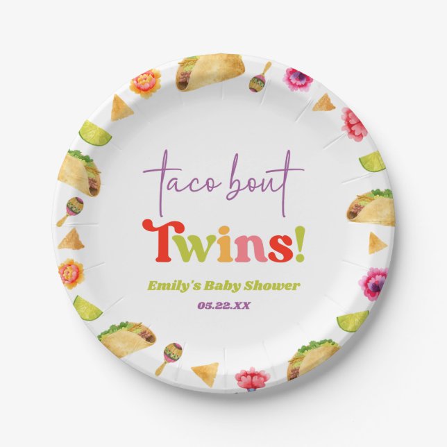Taco Bout Twins! Fiesta Baby Shower Pappteller (Vorderseite)