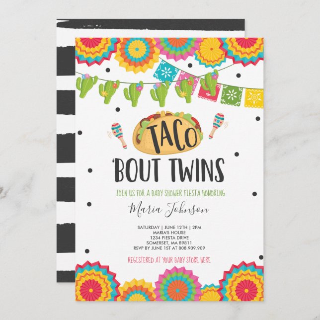 Taco 'Bout Twins Fiesta Twin Baby Dusche Einladung (Vorne/Hinten)