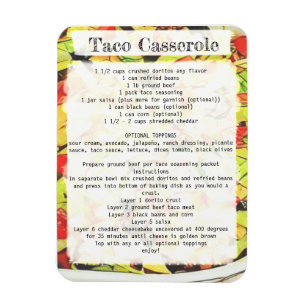Taco casserole recipe card magnet