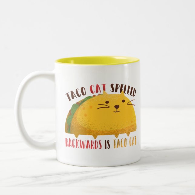 Taco Cat Palindrome Zweifarbige Tasse (Links)