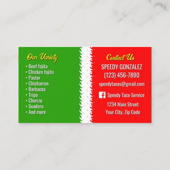 Taco-Catering-Service Visitenkarten Visitenkarte (Rückseite)