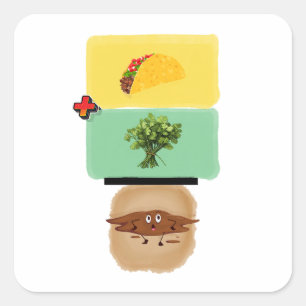 Taco + Cilantro = 💩 (Funny Anti-Cilantro Design) Quadratischer Aufkleber