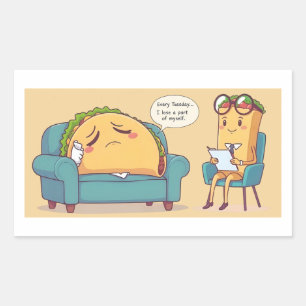 Taco Dienstagstherapie - Funny Cartoon Food Art Rechteckiger Aufkleber